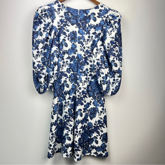 Smith & Quinn Floral Puff Sleeve Bow Detail Mini/Midi Dress Size Small Blue - Picture 2 of 12